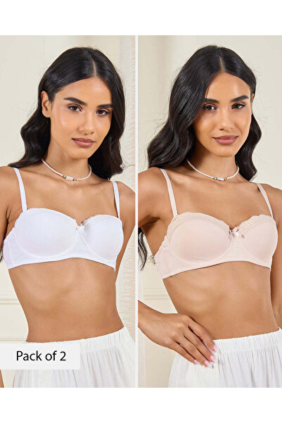 REDTAG طقم حمالات صدر نسائية بيضاء وبيج بتصميم بالكونيت (عبوة من قطعتين)