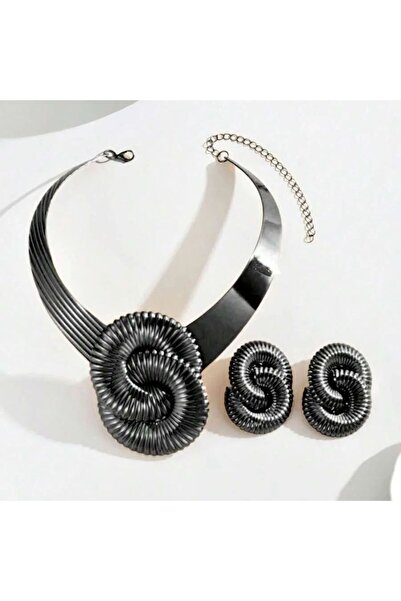 Choice XL5876-2 Elegant Swirl Shaped Charm Choker & Earrings Statement Heavy ...