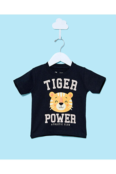 REDTAG تي شيرت أسود مطبوع للأولاد الرضع