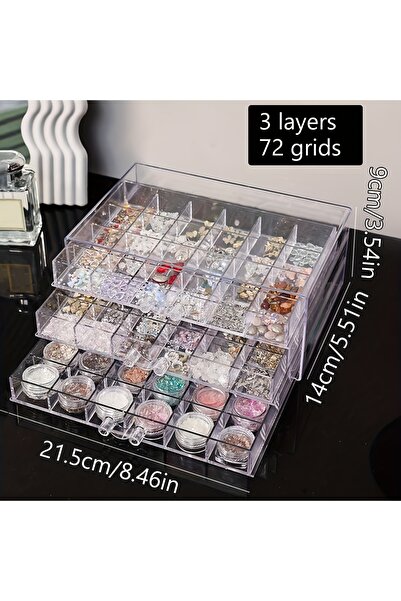 Choice 3layers-72grids 1pc Acrylic 3-Layer/5-Layer Jewelry Nail Accessories S...