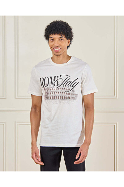 REDTAG Men White Printed T-Shirt