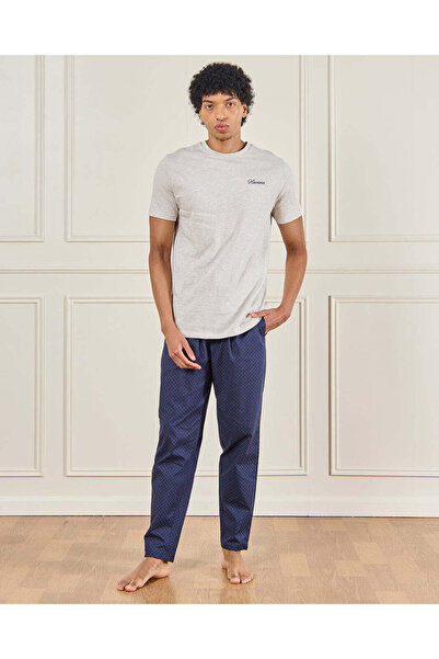 REDTAG طقم بيجامة رجالي رمادي مطبوع (قطعتين)