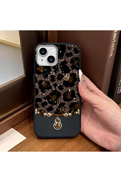 ucuc iPhone 14/13 Uyumlu Siyah Deri Dokulu Silikon Kamerayı Korur Şok Emici K...