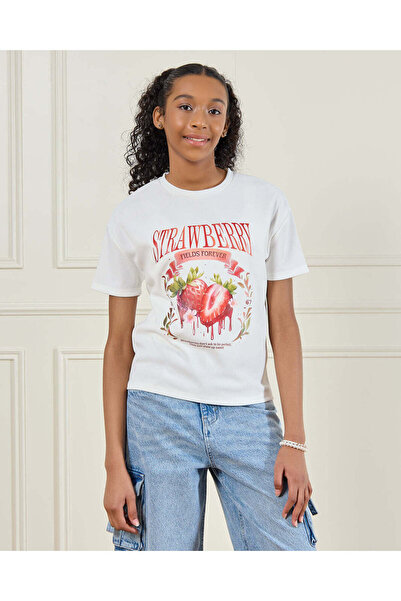REDTAG Senior Girls White Jacquard Top With Print