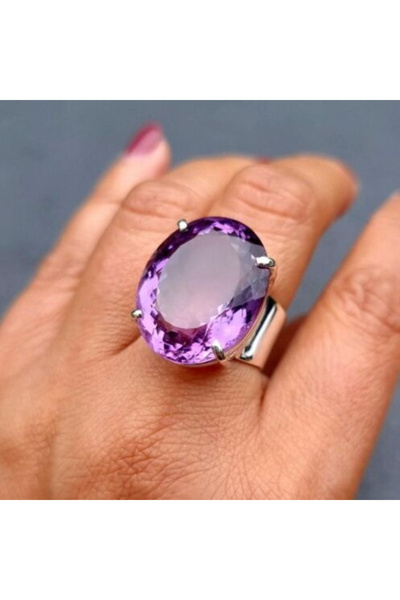 Choice خاتم فاخر بتصميم هندسي بيضاوي الشكل باللون البنفسجي مرصع بالزركونيا، م...