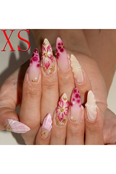 Choice أظافر صناعية بيضاء لاصقة، 10 قطع، متوسطة الحجم، على شكل لوز، مزينة بزه...