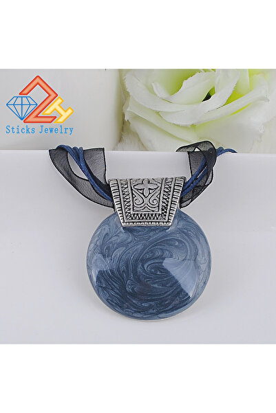 Choice قلادة نسائية زرقاء عتيقة بتصميم هندسي، قلادة دائرية من المينا، على طرا...