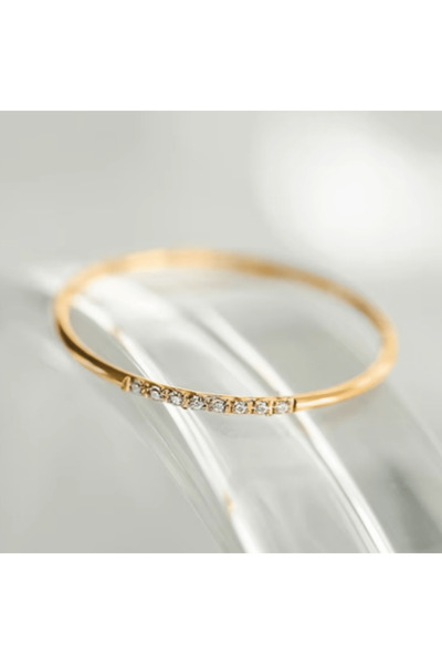 Choice 7 Gold Vintage 18K Gold Plated Stainless Steel Diamond Thin Ring for W...