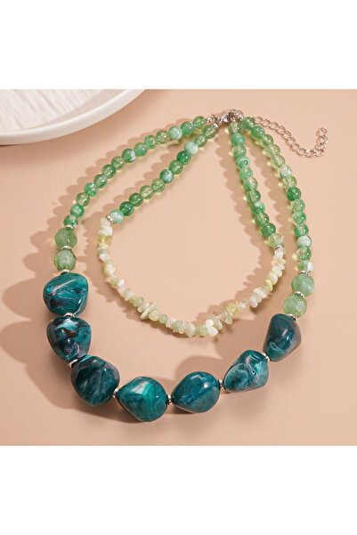 Choice Double-layer Double Layer Irregular Green Smudging Acrylic Chokers Necklaces for Women Hyperbole Vin