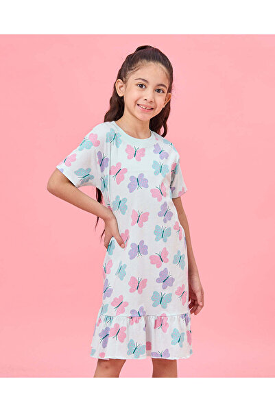 REDTAG Girls Blue Printed Nightshirt