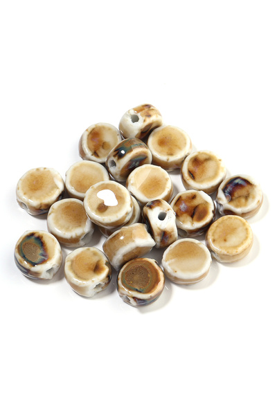 Choice10 Beige 10pcs/lot 12mm Multicolor Ceramic Flat Round Beads Floral Glaz...