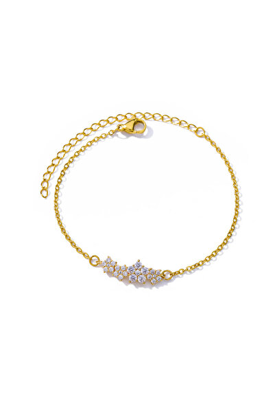 Choice 19cm B1290G Elegant Zircon Flowers Bracelet For Women Girls Charm Gold Color Stainless Steel Plant B