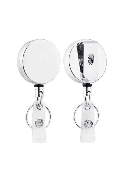 Choice Silver Retractable Metal Wire Keychain Pull Badge Reel ID Lanyard Name Tag Card Badge Easy-to-pull B