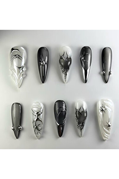 Choice Z1048 ٢٤ قطعة أظافر لاصقة سوداء مدببة بتصميم عين القطة Y2k، أظافر طويل...