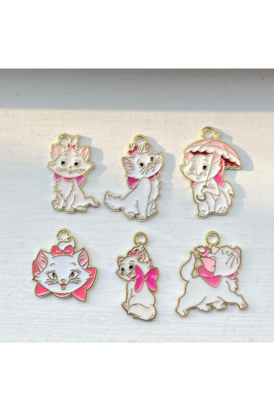 Miniso 6pcs Accessories 6pcs Disney Marie Cat Charms Cartoon Animal Enamel Pendants Gold Color DIY Jewelry