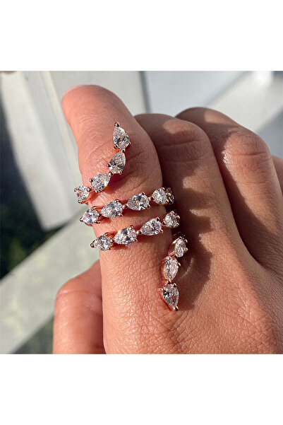 Choice خاتم نسائي فاخر قابل للتعديل من هويتان، بلون ذهبي وردي، مرصع بحجر الزر...