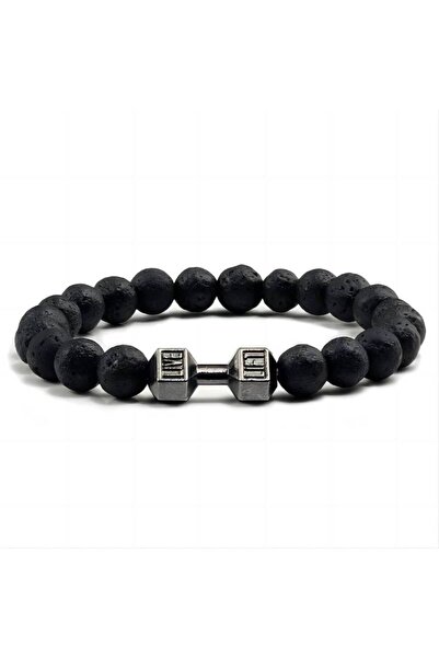 Choice Black Natural Black Volcanic Lava Stone Dumbbell Bracelet Black Matte ...