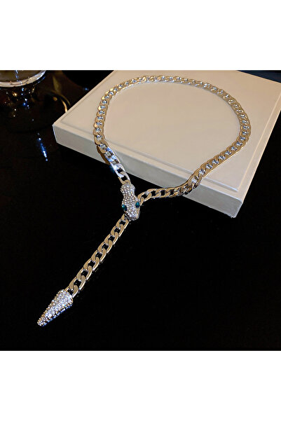 Choice HN5196-2 Exaggerated Inlaid Rhinestone Snake Shaped Necklace for Women...