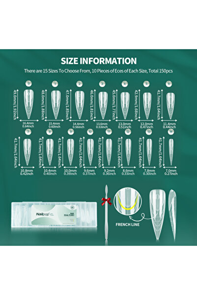 Choice JM32-Clear 150 Nailpop Nail Dual Forms 15 sizes Stiletto Extension Gel...