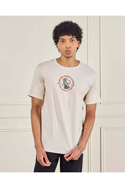 REDTAG Men Ivory Printed T-Shirt