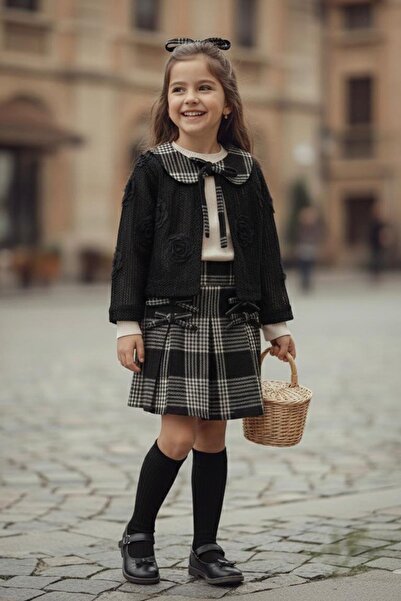 Minigimin Cicileri My Little Girl's 3-Piece Set with Plaid Sequin Detailed Sk...