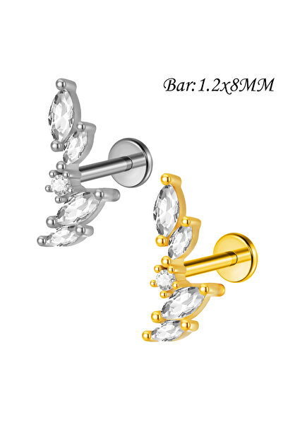 Choice 1.2x8mm-Golden Style U-1PC 1PC Three/Five Squa/Heart/Trapezoid CZ Arc Larbet LipStud Surgical Steel