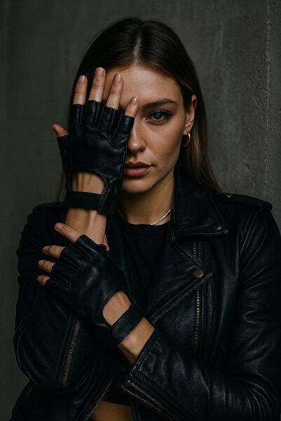 keisy Women's Leather Half Finger Gloves