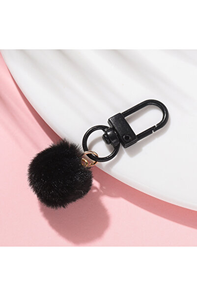 Choice Black 1pcs/Lot Plush Ball Keychain Pendant Candy Color Alloy Key Chain...