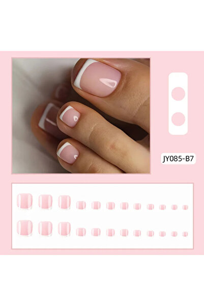 Choice JY085 ٢٤ قطعة أظافر قدم صناعية بتصميم فرنسي، أظافر ضغط، أظافر صيفية صن...