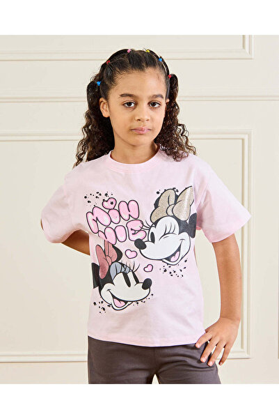 REDTAG تيشيرت بناتي وردي اللون مطبوع عليه صورة ميني ماوس