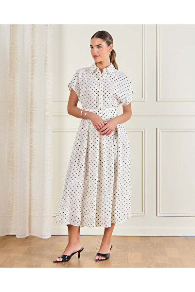 REDTAG فستان قميص نسائي عاجي اللون منقط