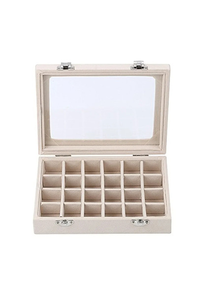 Choice B-Beige New Transparent Window Large Capacity 24 Grid Jewelry Storage ...