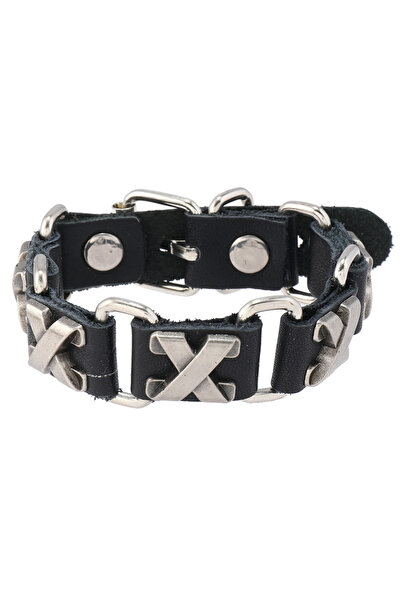 Choice 24cm Black Punk rock X accessories genuine leather bracelet for men women