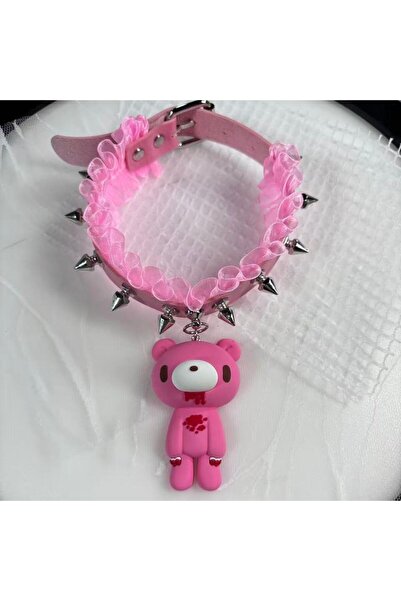 Choice قلادات تشوكر وردية اللون بتصميم دب دموي جريء - قلادات دب لطيفة ولكنها ...