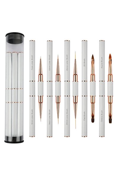 Choice White-Set-box 5Pcs Dual End Nail Art Pen Brushes Double-Ended Nail Art Brushes For Long Lines, Prof
