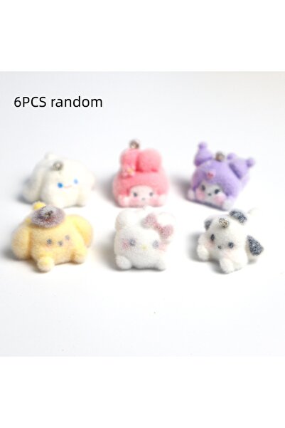 Miniso ٦ قطع عشوائية من سلسلة مفاتيح كرتونية ثلاثية الأبعاد من الراتنج القطيفة من سانليو، ٦/٣٠ قطعة، زينة للحقائب