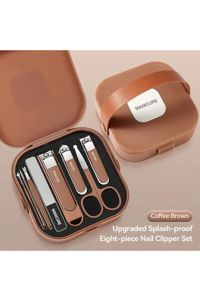Choice1 طقم العناية بالأظافر الاحترافي من براون، 8 قطع، مقاوم للرذاذ، مقص أظا...