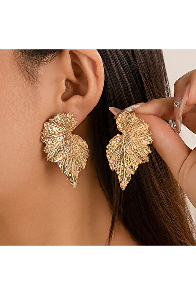 Choice Gold Color Ingemark Unique Maple Leaf Stud Earrings for Women Trendy 2024 Goth Geometric Vintage Pie