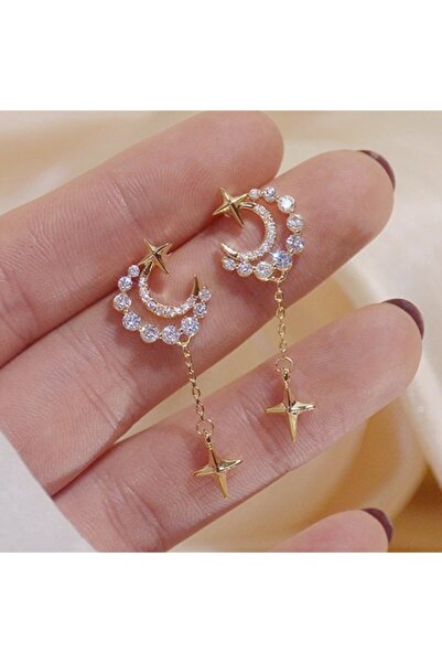 Choice WD0163-1 Fashion Sweet Cubic Zirconia Moon Star Tassel Earrings for Wo...