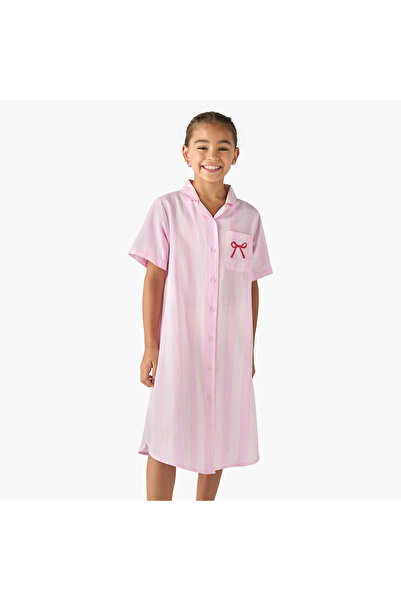 Juniors Striped Night Dress with Short Sleeves