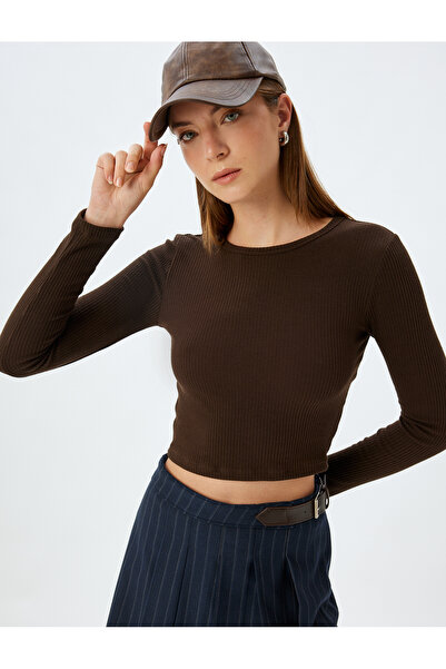 Koton Camisole-Body mit langen Ärmeln und Rundhalsausschnitt Basic Crop