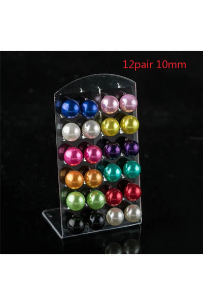 Choice Gold-color 12Pairs Colorful White Imitation Pearl Stud Earrings For Wo...