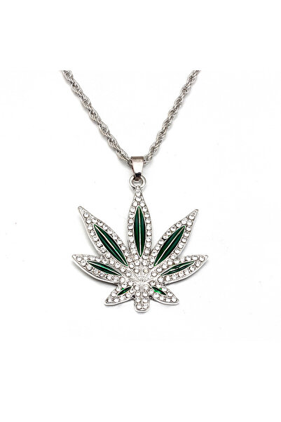 Choice قلادة فضية مرصعة بأحجار الراين على شكل نبات القنب، قلادات رجالية على ش...