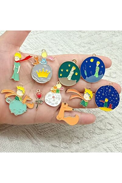 Miniso 10 قطع من مجوهرات شخصيات كرتونية مطلية بالمينا، لون ذهبي وردي، مصنوعة ...