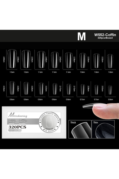 Choice 03-M-Coffin XS-L أطراف أظافر صناعية من الجل الناعم الطبيعي، تغطية كامل...