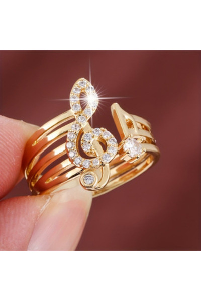 Choice ZF4034-1 خاتم أنيق قابل للتعديل على شكل نوتة موسيقية، مرصع بالزركونيا ...