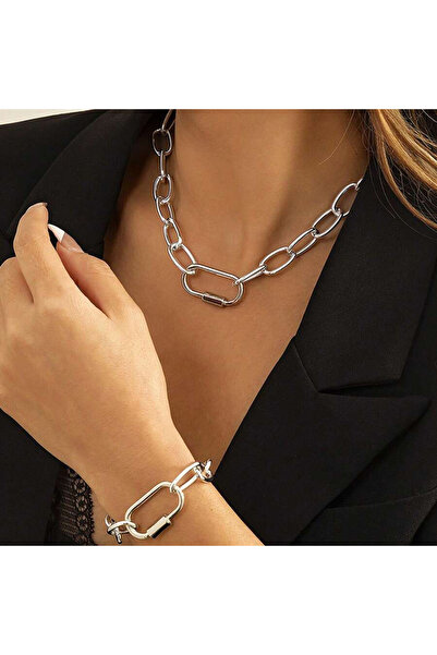 Choice Silvery 2pc Fashion Women's Jewelry Set Suitable for Daily Gatherings Metal Minimalist Buckle Trend