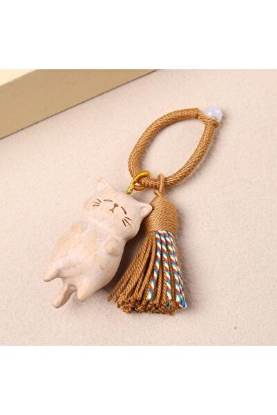 Choice سلسلة مفاتيح على شكل قطة خشبية منحوتة يدويًا بتصميم كلاسيكي، قلادة لطي...