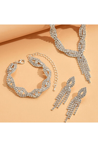 Choice طقم مجوهرات نسائي أنيق مكون من 4 قطع بتصميم عصري، يتضمن قلادة وأقراط و...