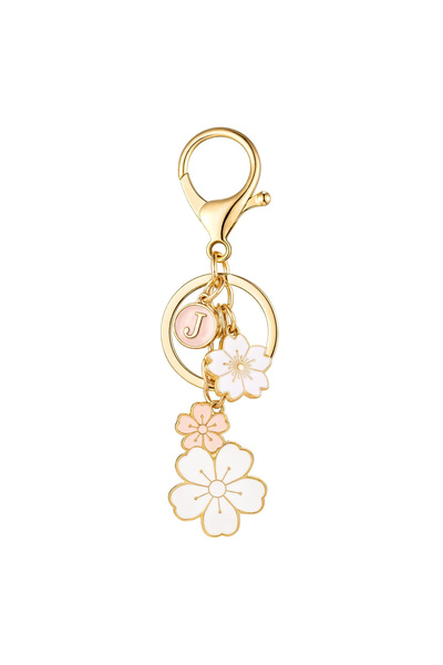 Choice J Fashionable initial letter keychain, flower pendant key chain, cute ...